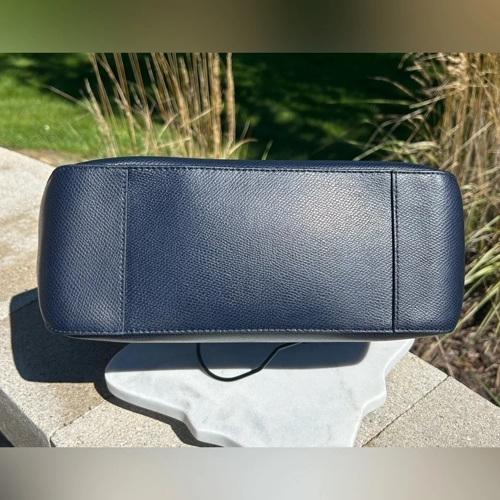 Coach Zip Top Tote F35204 Midnight Blue Crossgrain Leather